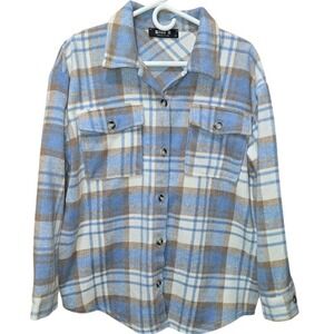 Blue B Collection Women's‎ S Fleece Plaid Button Up Shacket  Pockets SOFT!!